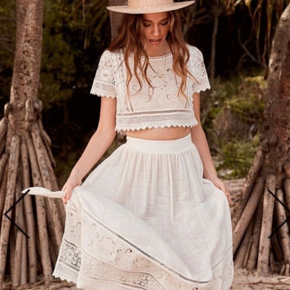 Spell White Lace Crop Top
